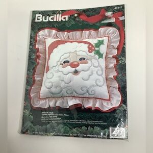 Vintage Bucilla Christmas Santa Cross Stitch Pillow Kit New Sealed 1994 Holiday